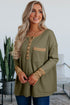 Color Block Waffle Textured Tunic Henley Top with Slits